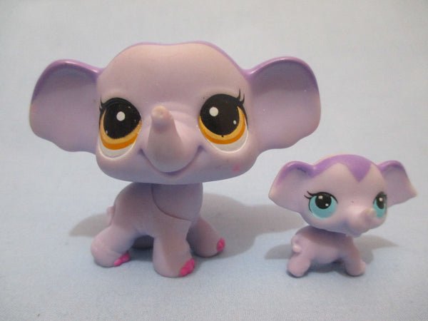LIKE NEW Littlest Pet Shop Lot Elephant Mommy 3598 and 3597 Baby Set with Pink Bow Authentic Lps Feb2ni