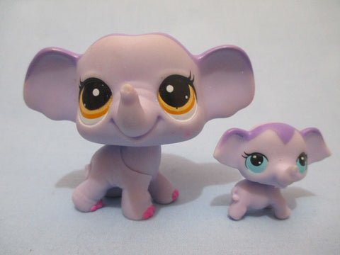 LIKE NEW Littlest Pet Shop Lot Elephant Mommy 3598 and 3597 Baby Set with Pink Bow Authentic Lps Feb2ni