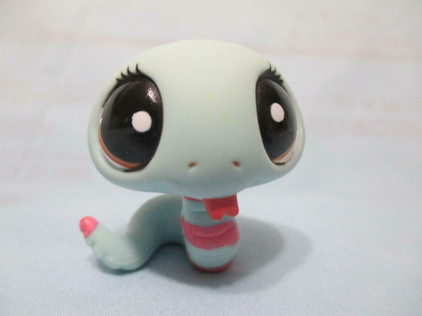 LIKE NEW Littlest Pet Shop 1259 Rare Blue Pink Striped Snake Big Brown Eyes Authentic Nov30npoHG