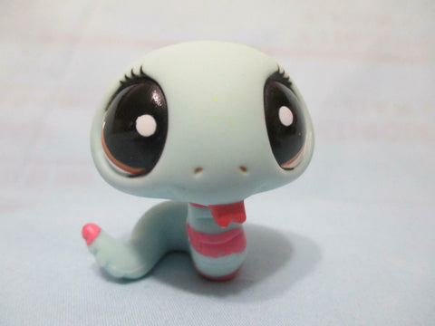 LIKE NEW Littlest Pet Shop 1259 Rare Blue Pink Striped Snake Big Brown Eyes Authentic Nov30npoHG